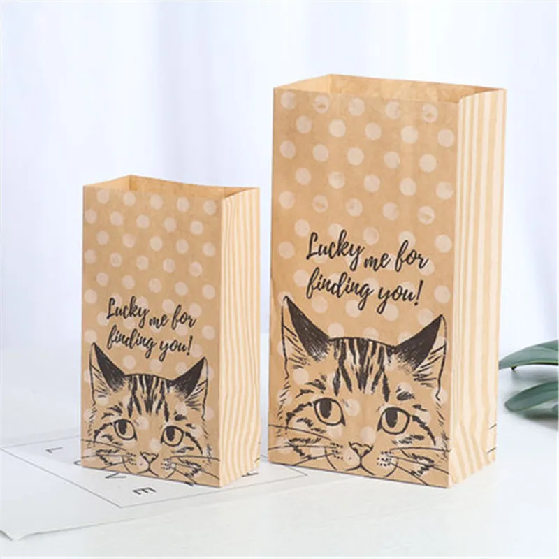 100 шт. Подарочный мешок из крафт бумаги для кошек конфет печенья Свадебная