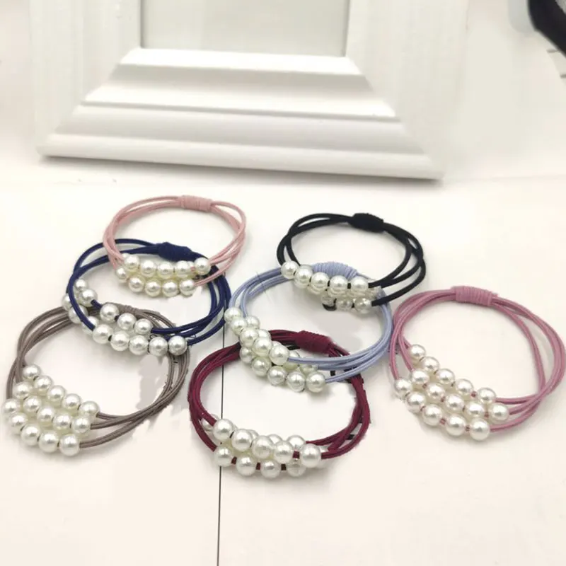 

Hot Fashion Pearl High Elastic Hair Bands for Girls Multilayer Knot Hair Ring Ponytail Rubber Band Women Sweet Hair Accessories
