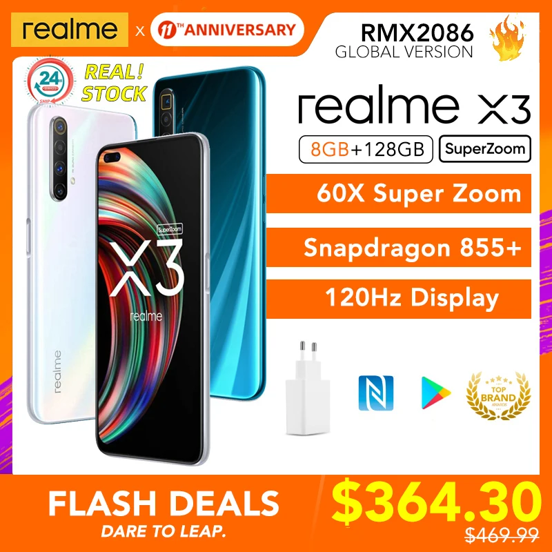 Перейти на Алиэкспресс и купить Смартфон realme X3, 8 + 128 ГБ, 60X, Snapdragon 855 + 120 Гц
