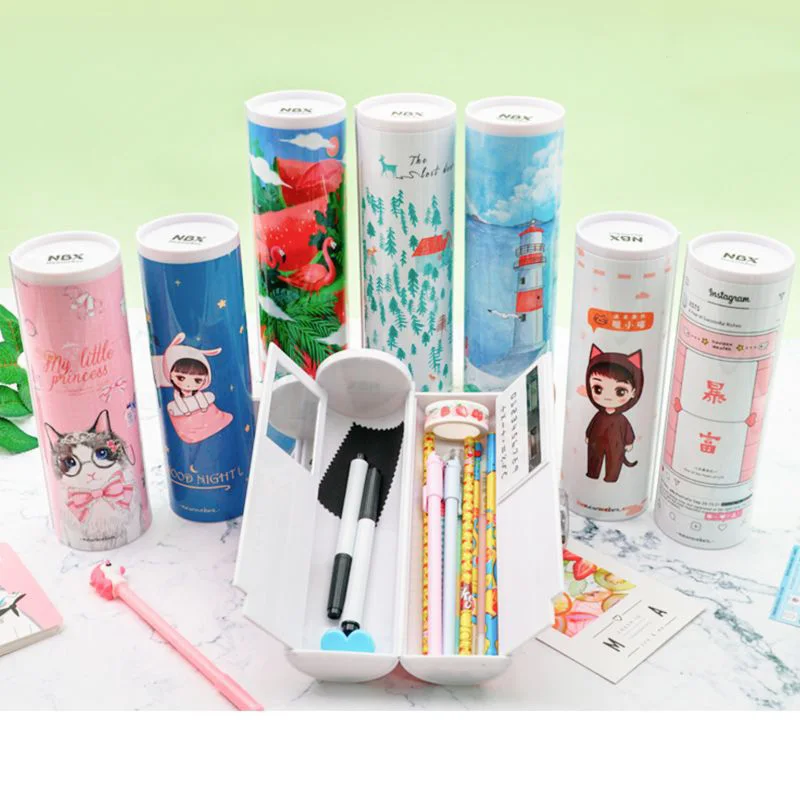 Новый кавайный чехол для карандаша двухслойная коробка ручек с зеркальным