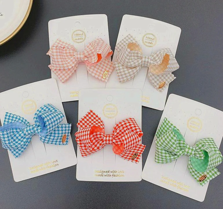 

2pcs/set Candy Color Plaids Kids Hair Bows Clips Handmade Girls Hairpins School Party Hairgrips Bowknot Hair Accessories Gift
