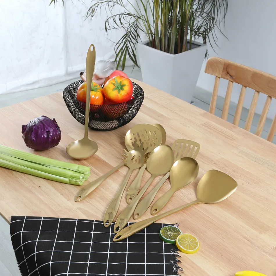 8 шт. антипригарные золотые титановые кухонные инструменты из нержавеющей стали