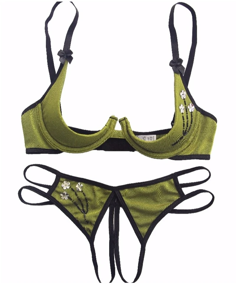 Комплект женского эротического нижнего белья с открытой чашкой пуш ап|Комплекты