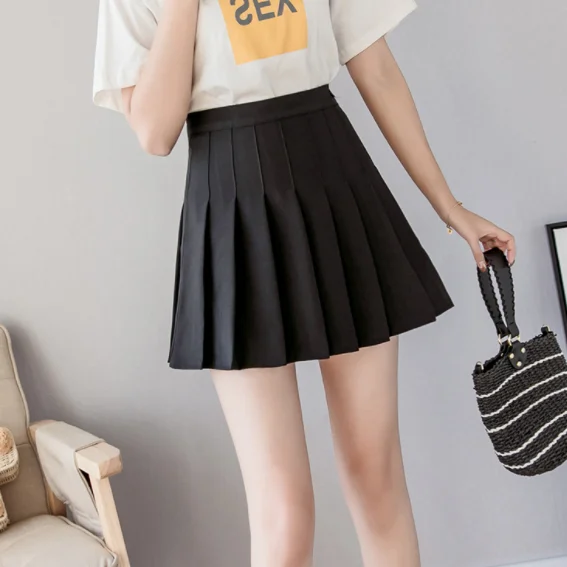 Женская плиссированная мини-юбка А-силуэта с высокой талией розовая черная