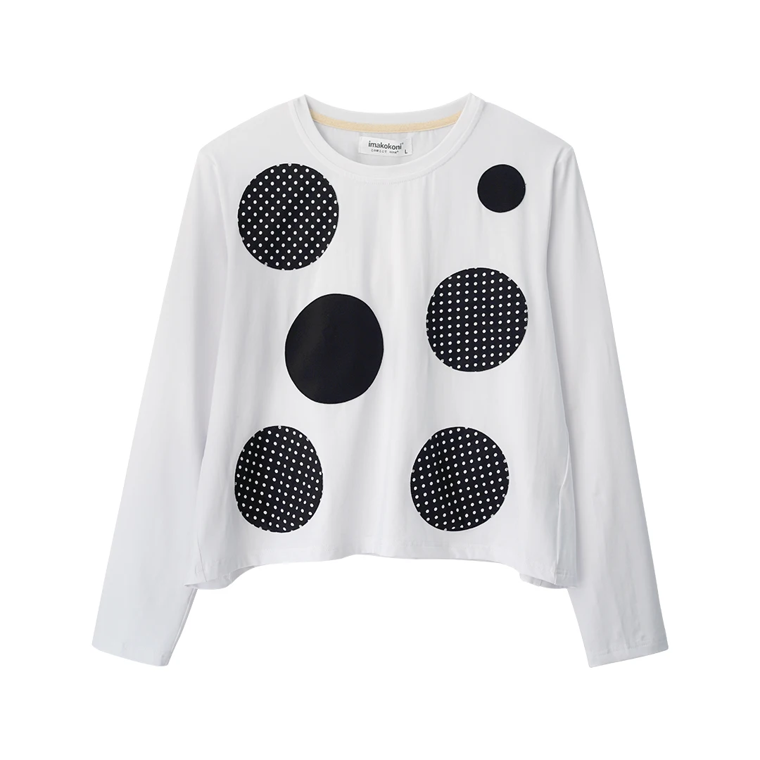 imakokoni 2021 autumn and winter original two-color wave dot stitching base long T casual long-sleeved women's clothing 213529