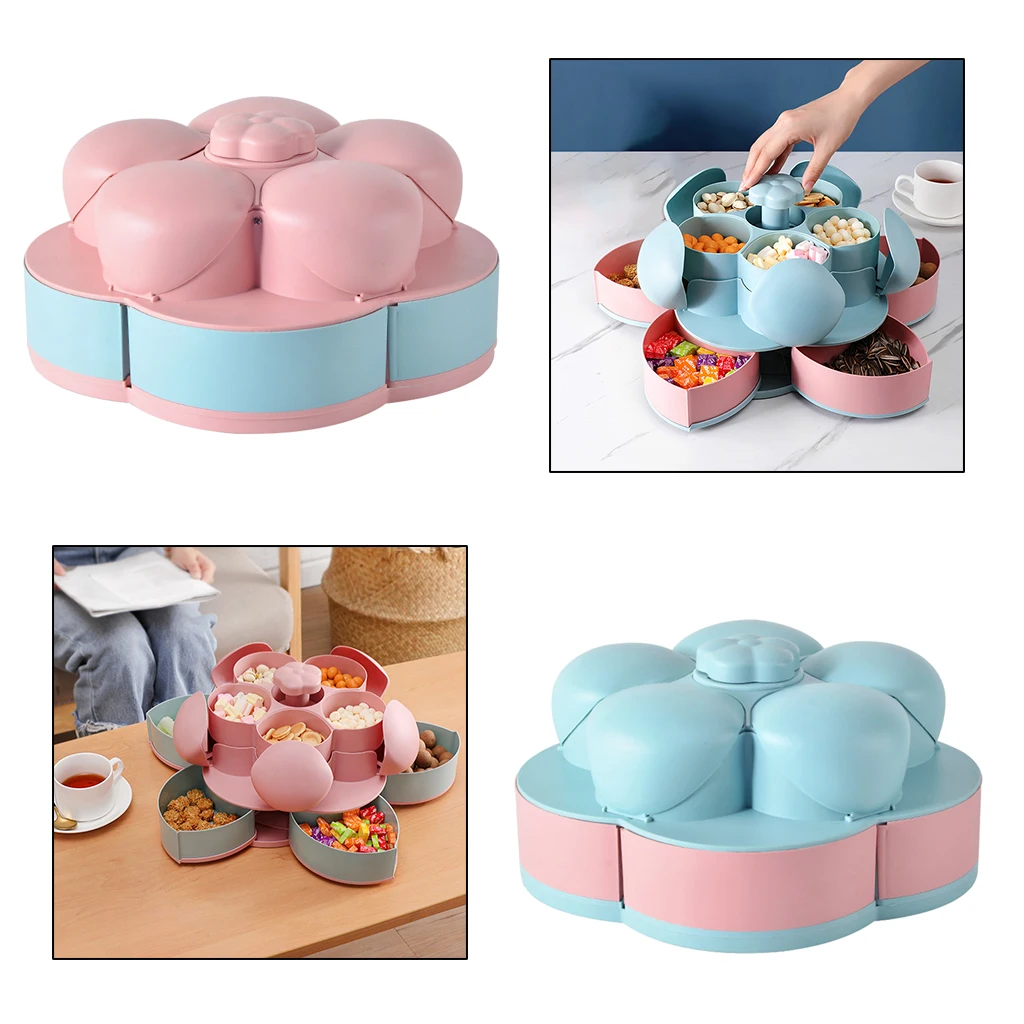 

Petal-Shape Rotating Candy Box 2 Layer Snack Plate Food Storage Party Home