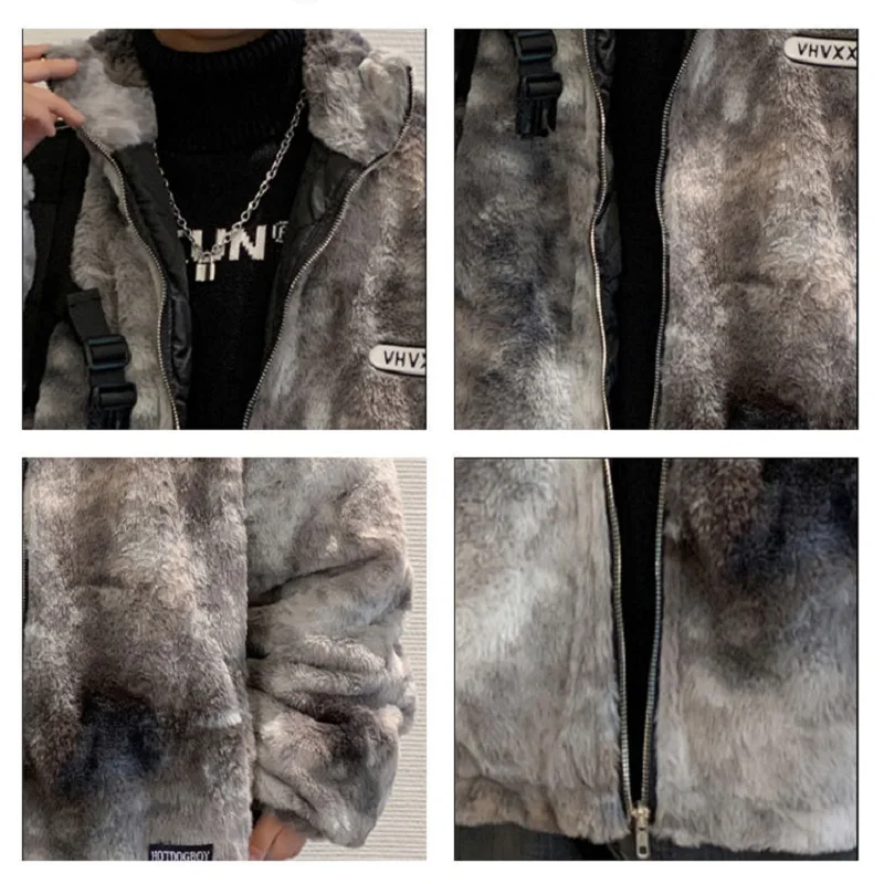 Men's Fashion Tie-dye Imitation Lamb Wool Coat Winter Warmth Cotton Coat Plus Velvet Thickening Tide Brand Winter Jacket