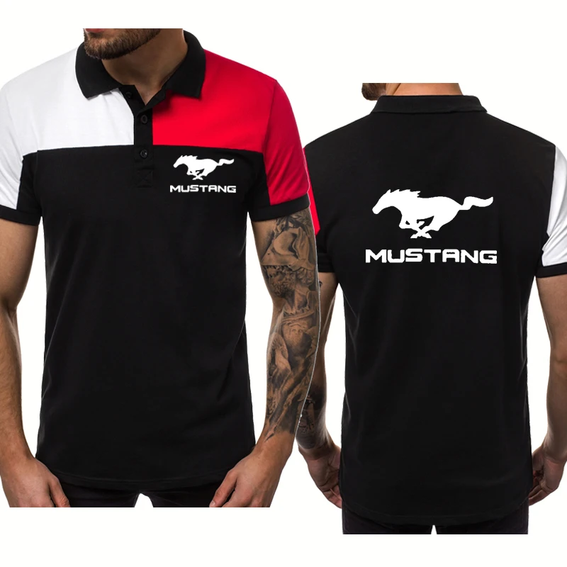 

NEW summer Men's Short sleeve Mustang Car Logo printing high quality Cotton Gradient Men's short sleeve polo shirt