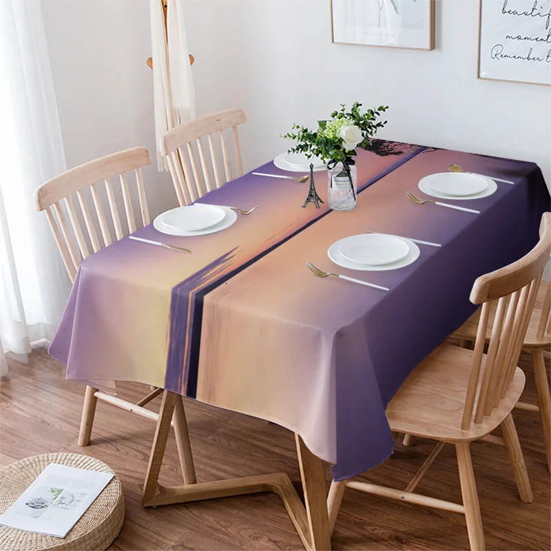 

Sunset Tree Water Silhouette Table Cloth Waterproof Dining Tablecloth Kitchen Decorative Coffee Cuisine Party Table Cover