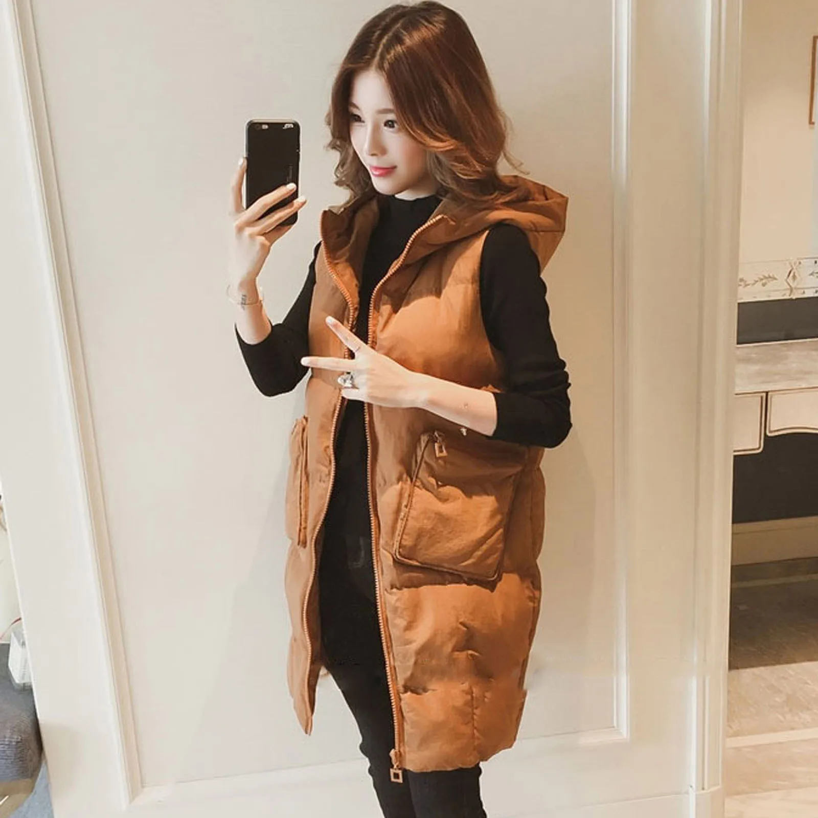 

Women Jacket Plus Size Vest Winter Padded Jacket Thick Sleeveless Solid Color Hood Thick Coat Vest Dropshipping
