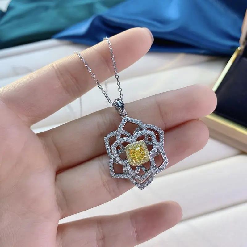 

Jazaz 100% 925 Sterling Silver Spark Full High Carbon Diamond Hollow Flower Pendant Necklace For Women Party Fine Jewelry B0845