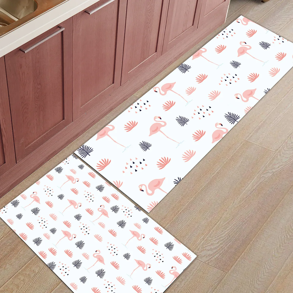 Мультяшный скандинавский коврик для кухни с фламинго напольный нескользящий