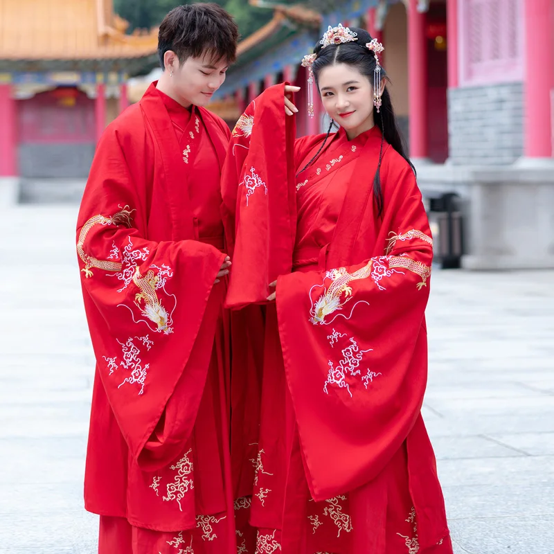 

2022 New Autumn/Winter Chinese Wedding Dress For Couple Han/Tang/Wei Jin Dynasty Traditional Fairy Stage Costumes Red Hanfu