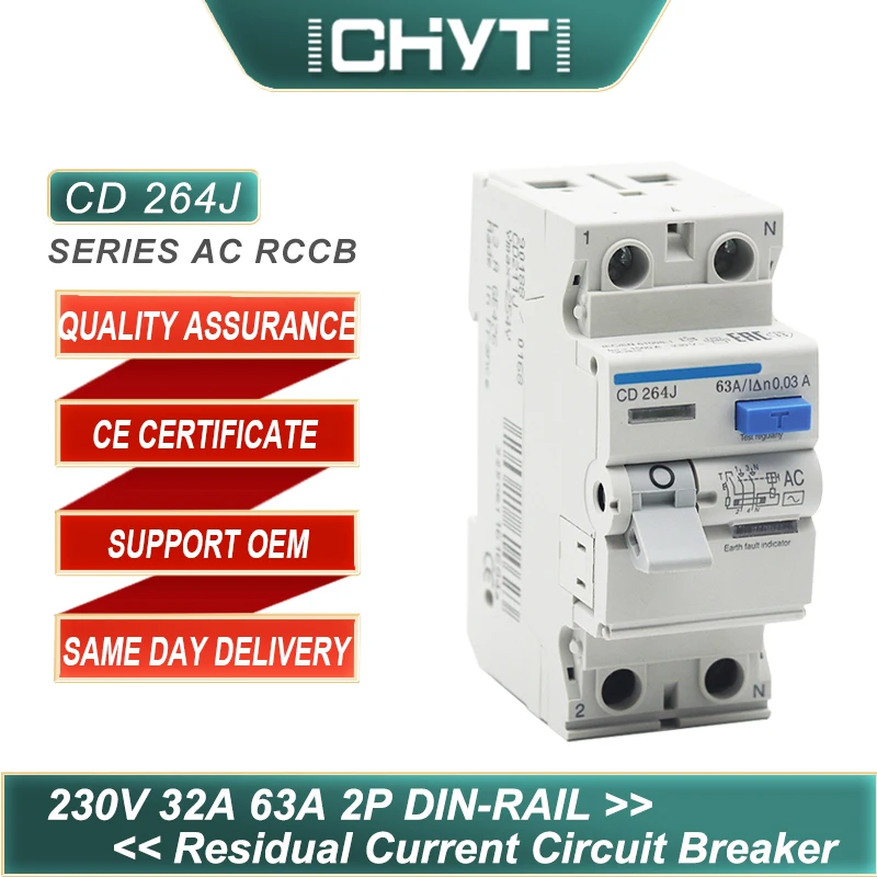 

Автоматический электромеханический автоматический выключатель CHYT CD 264J 2P AC 230 в 32 А 63 А 30 мА