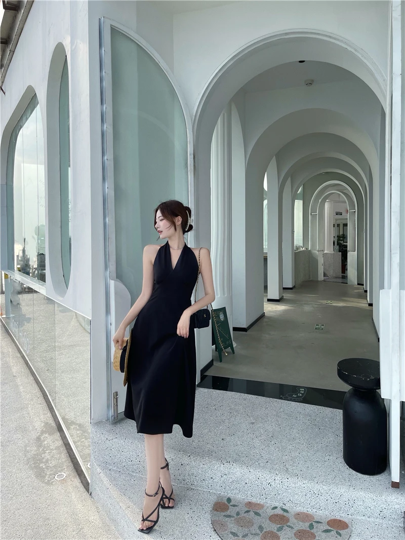 

Summer Women French Retro Halter Sexy Midi Bodycon Party Beach Holiday Sleeveless Dress