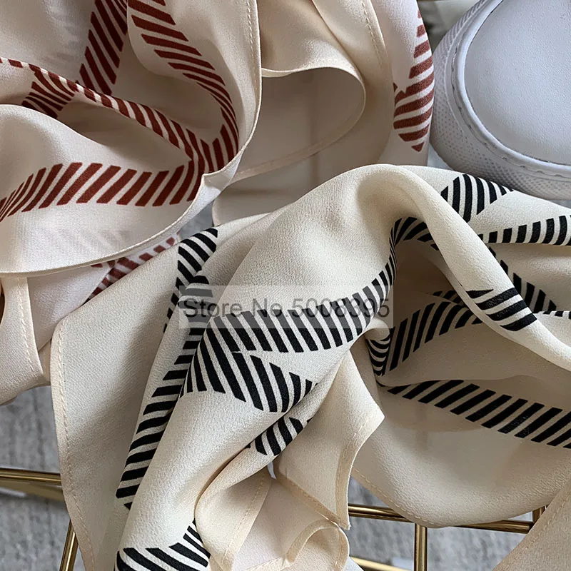 Женский платок в полоску ElfStyle шарф из 100% шелка с монограммой красного цвета