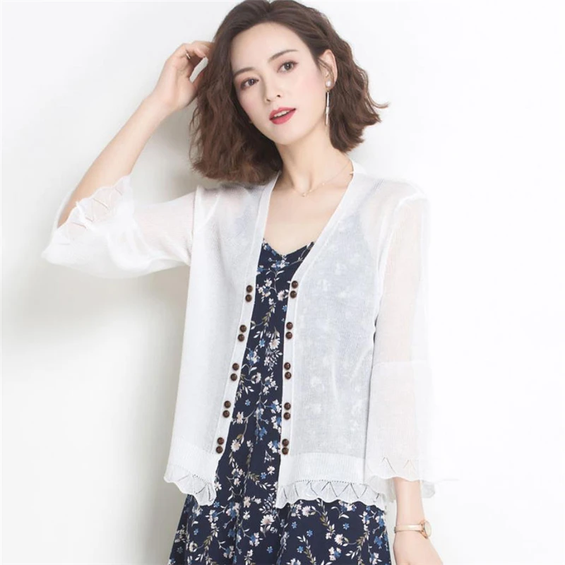 Женский открытый кардиган с V-образным вырезом и расклешенными рукавами - купить