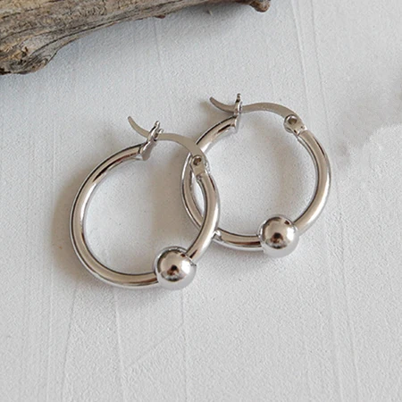 18mm Настоящие 925 пробы, серебряные серьги для женщин,, модные круглые серьги-кольца с бусинами для женщин, серебряные ювелирные изделия, аксессуары для женщин - Окраска металла: 18mm