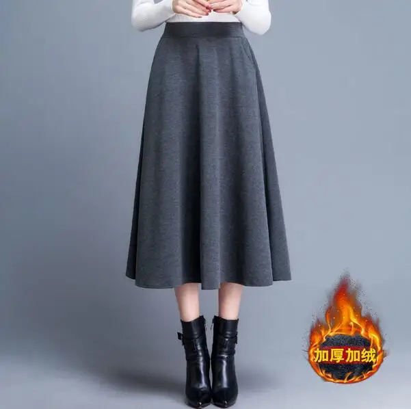 76cm velvet gray Женская Новинка осень зима корейский стиль длинная линия толстые теплые шерстяные юбки женские размера плюс 3XL Свободные шерстяные юбки F22 - Цвет: 76cm velvet gray