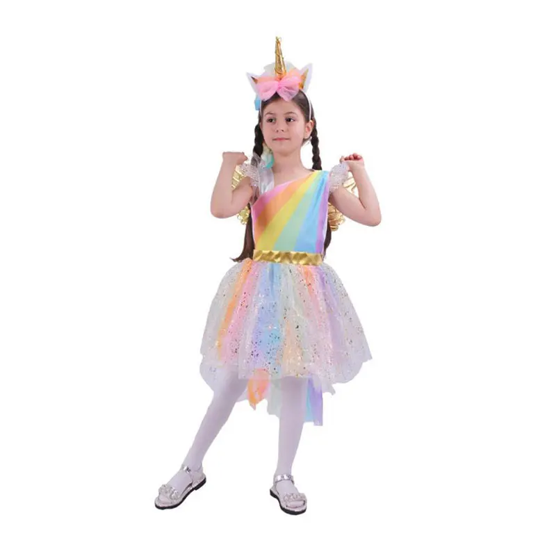 Пышное Радужное платье-пачка с повязкой на голову для девочек платье принцессы