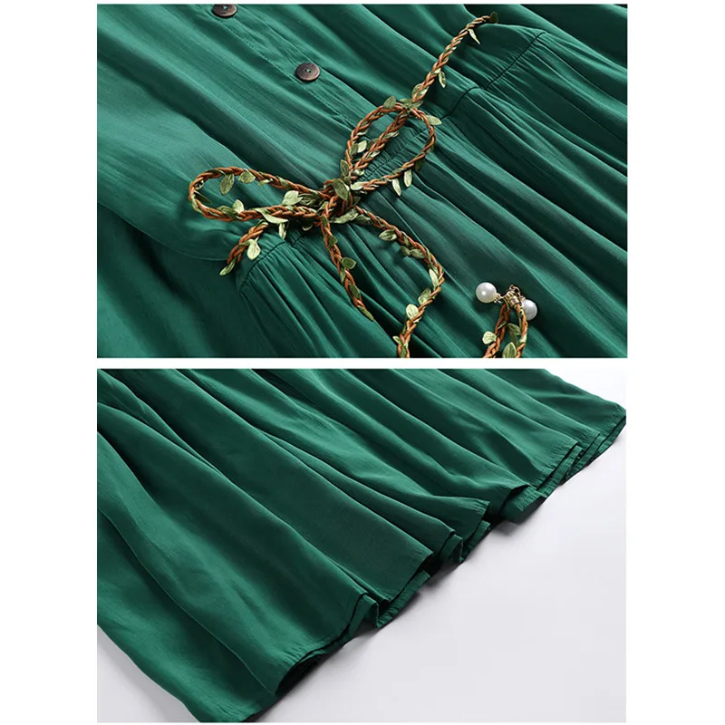 

Herben Elegant Green Long Dress France Hit Long Sleeve Plus Size Loose Casual Ruffle Women's Dress OL Party Summer Clothing