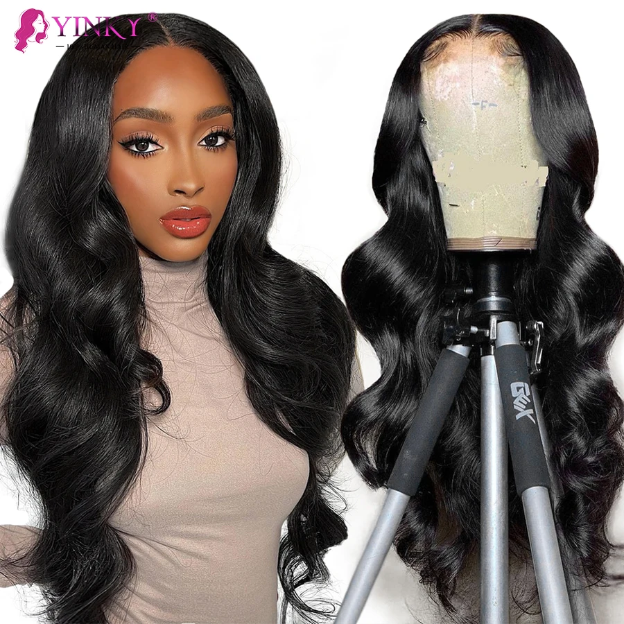 YINKY Hair Body Wave Human Hair Lace Front Wig 4x4 Lace Closure Wig Body Wave 250 Density Human Hair Lace Wig For Black Women
