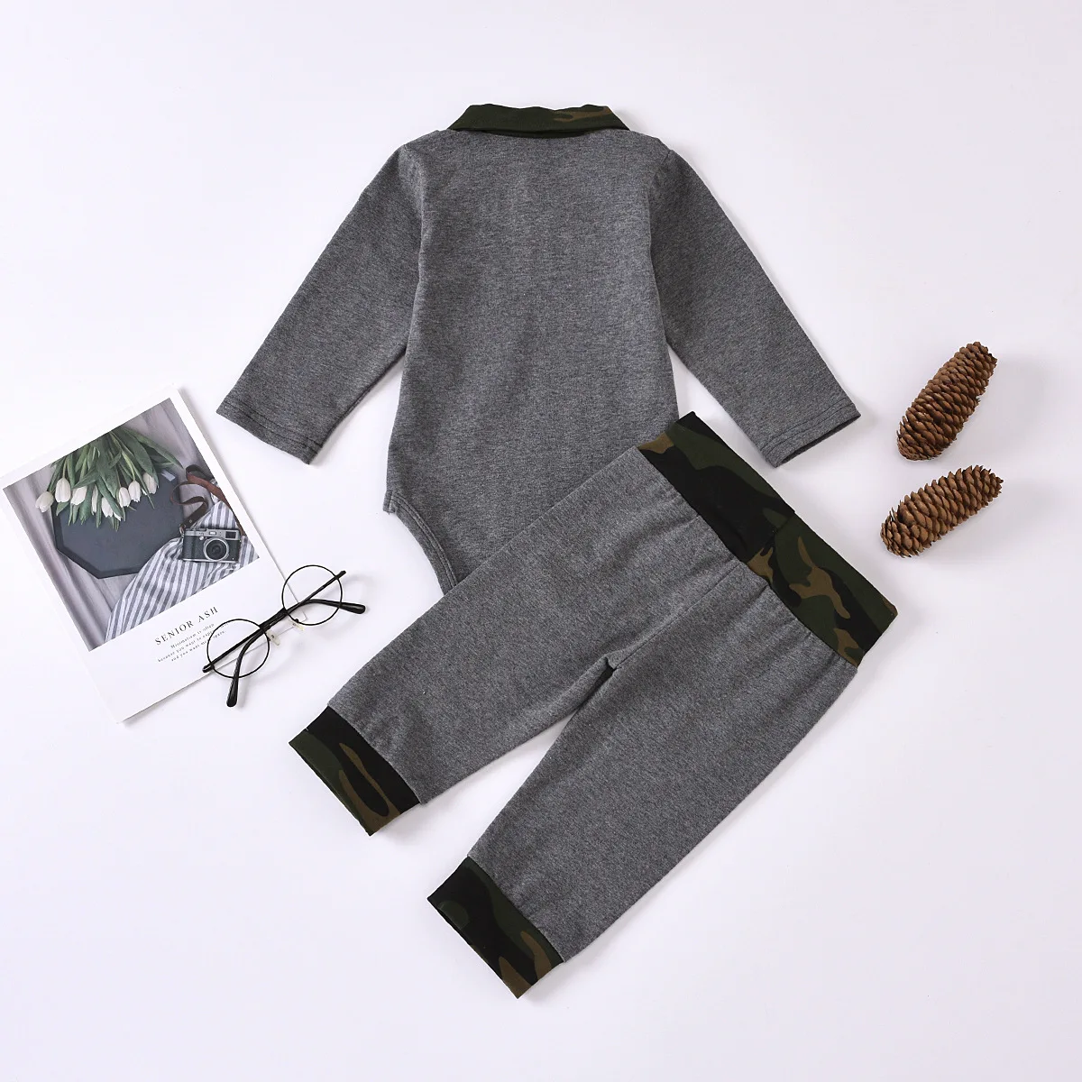 

2019 New I Baby Boys' Camouflage Lapel Solid Color Long Sleeve Button Trichet Pants Set Clothes Boy Fall Clothes