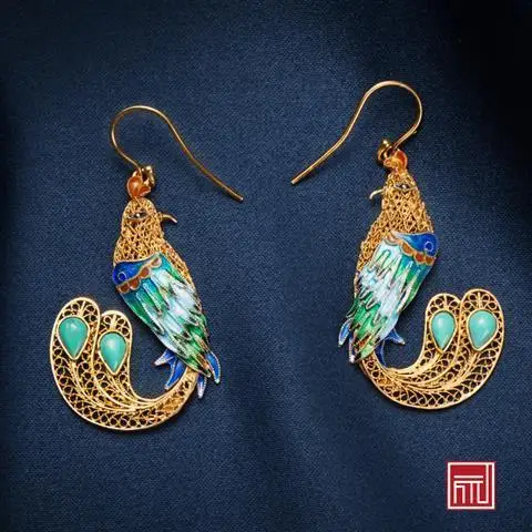 

Original S925 Silver Inlaid Turquoise Vintage Court Turquoise Phoenix Earrings Earrings for Women to Give Mom Girlfriend Gift