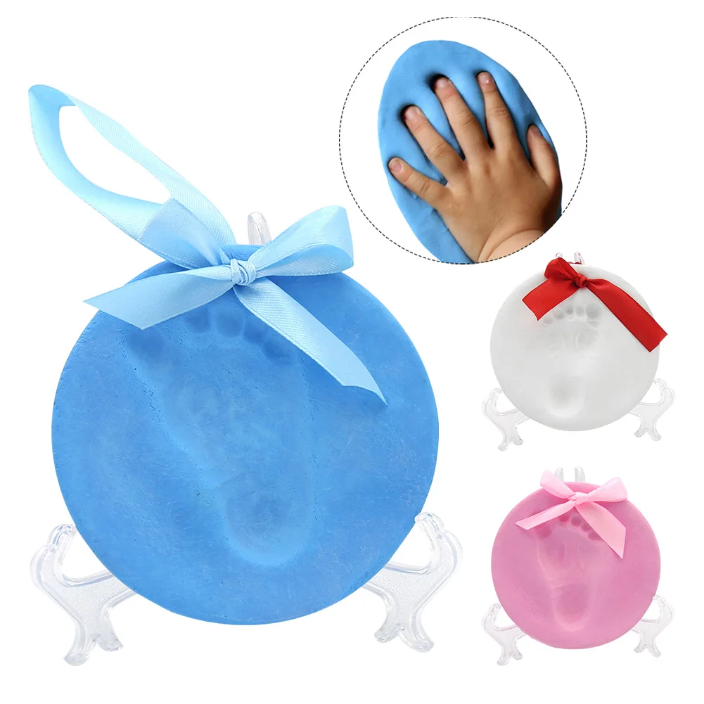 

Air Drying Kids With Ribbon Ornament Gift Baby Handprint Kit Memorable Inkpad Modeling Keepsake Soft Clay Casting DIY Footprint