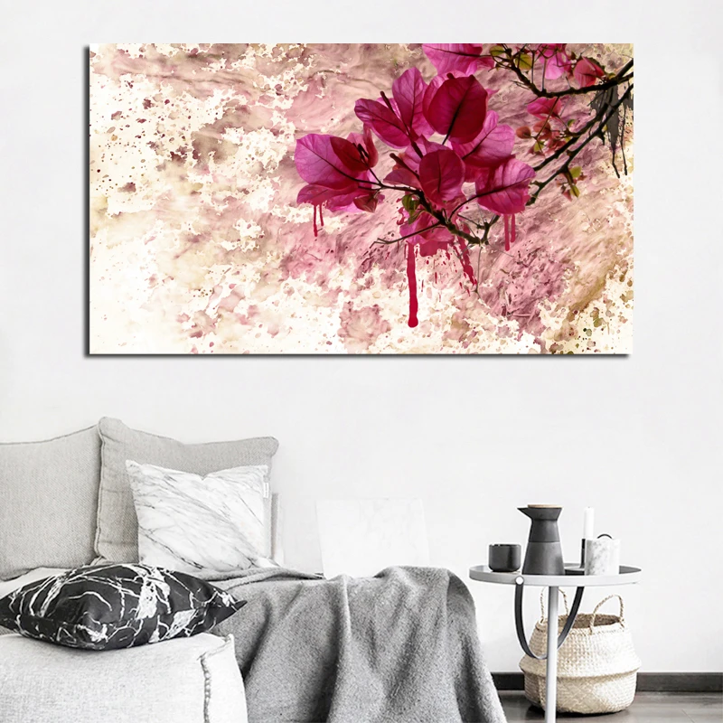 Красный цветок абстрактный пейзаж Холст Плакаты печать настенная живопись
