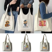 canvas bag women%e2%80%98s shopper shopping bags canvas commuter portable one shoulder shopping bag bear print handbags tote bag