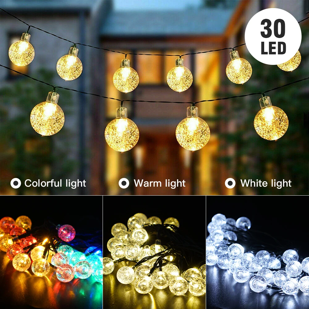

HYMELA Solar LED String Light Outdoor Garden Crystal Ball LED Light Patio Fairy Lamp For Christmas Party Decor