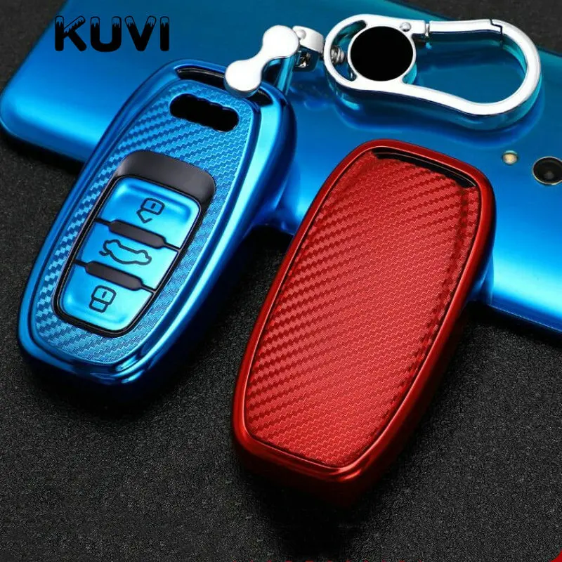 TPU Carbon Grain Car Key Case Cover for Audi A4 A4L A5 A6 A6L Q5 S5 S7 Protect Shell Car Styling Smart Key Styling