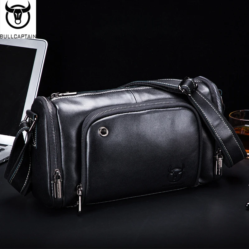 BULLCAPTAIN men's first layer leather shoulder bag leather messenger bag motorcycle leisure fitness sports men's shoulder bag