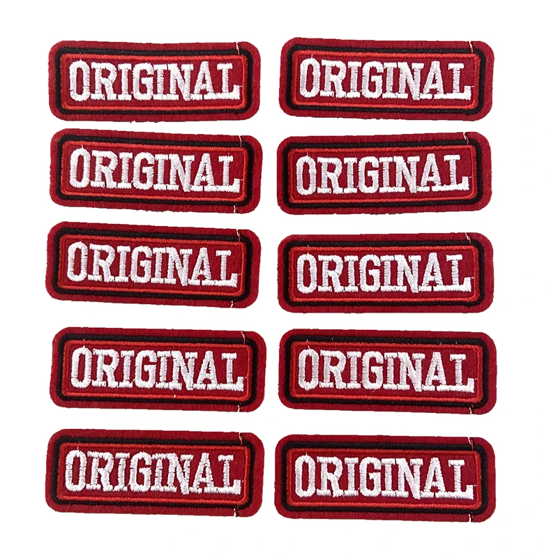 

Red with white ORIGINAL Embroideried Iron on Patches Badge for Clothes Shoes Handbags Letters Embroidery Appliques 10pcs/lot