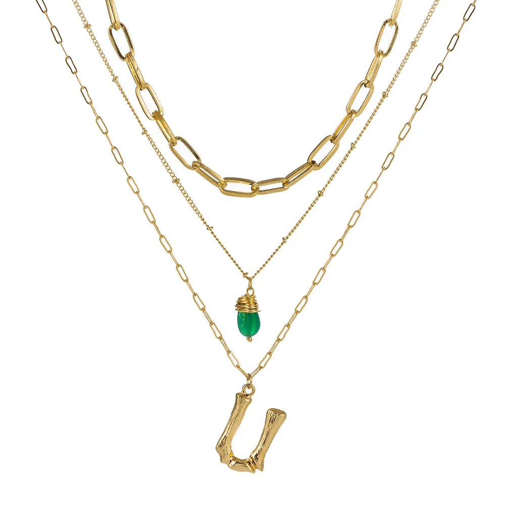 New Fashion Necklace Simple Women Letter Green Natural Stone Female Accessories Pendant Jewelry Beads | Украшения и аксессуары