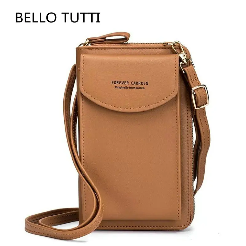 

BELLO TUTTI Women Shoulder Phone Bags Short Key Wallets PU Leather Card&ID Holder Zipper Coin Purse Messenger Handbag Money Clip
