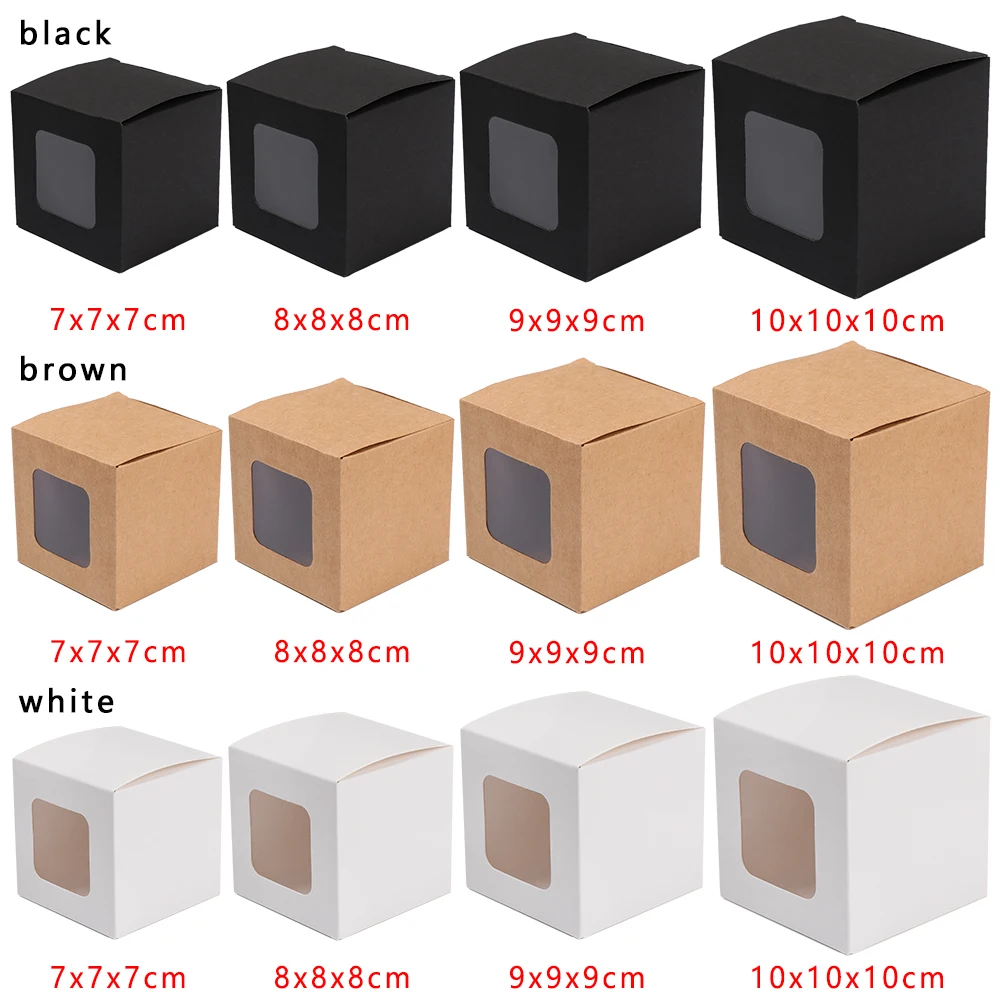 10 шт. белая/черная/коричневая Крафтовая оконная коробка упаковочные подарочные