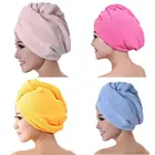 Мягкое Коралловое бархатное банное полотенце для сухих волос, Быстросохнущий тюрбан из микрофибры, супервпитывающая женская шапка для волос с пуговицами, утепленная