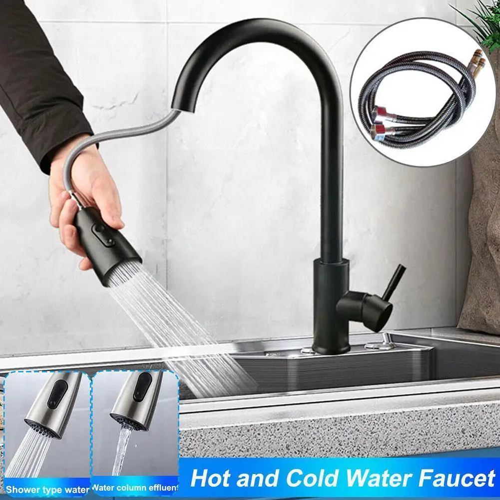 

Sink Faucets Black Gourmet Faucet Kitchen Single-Handle Taps Rotation Faucets Water Stream Sprayer Deck Pull Hot Out Cold 3 A3V3