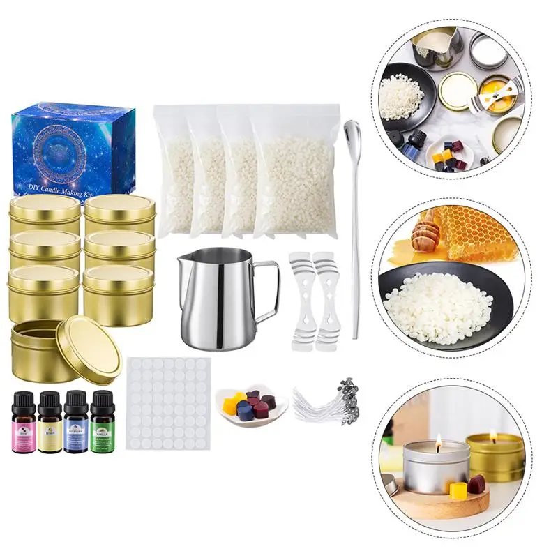 

1 Set Scented Candle Making Tool DIY Candle Materials Wax Cup Handmade Material Plant Essential Oil Tin Can Family Gift Set