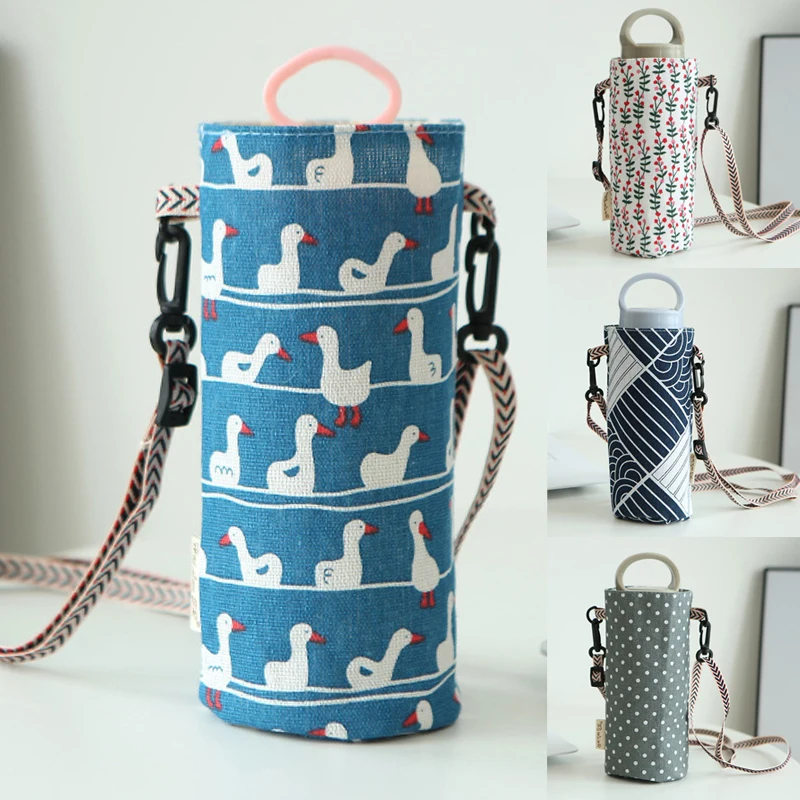 

Портативная сумка для бутылок с защитой от горячей воды, подкладка из хлопка и льна, держатель для бутылок с водой, подвесная сумка для питье...