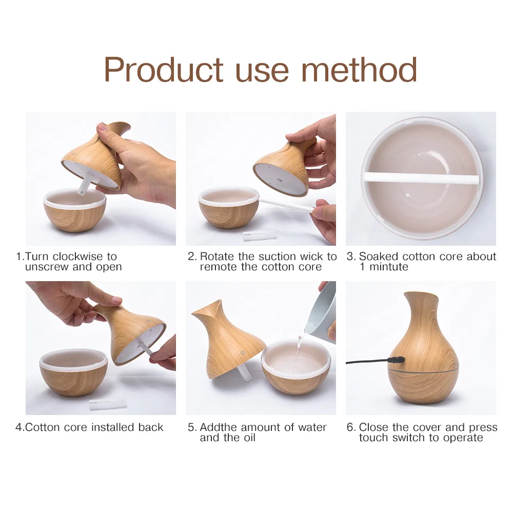 

Mini Electric Air Humidifier Ultrasonic Aroma Essential Oil Diffuser Wood Grain Cool Mist Maker LED Light Usb For Home Office