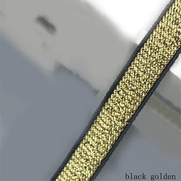 black golden Цвета: золотистый, серебристый блестящие туфли-Вьетнамки с эластичным ремешком 10/15/25/40 мм веревка резиновые линейные огни ленты швейная кружевная отделка пояс с плоской обратной стороной, аксессуар для "сделай сам" - Цвет: black golden