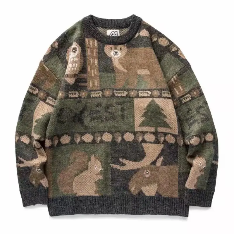 

Men and women 2021 couples outfit French fried street sweater salt Japanese antique autumn and winter loose knit thickened