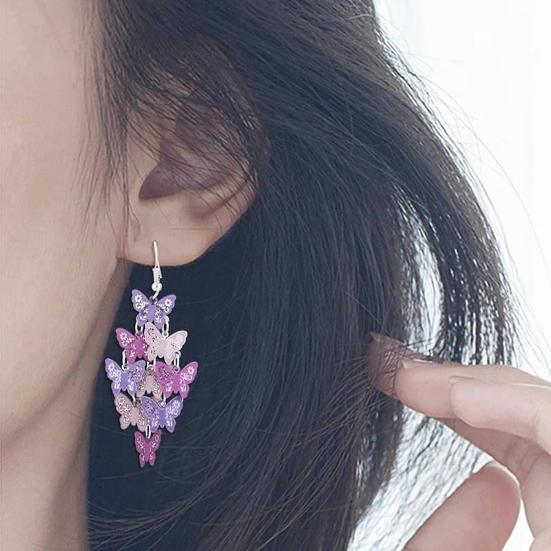 

Women Butterfly Filigreeb Drop Earring Ear Hook Colorful Tassel Dangle Earrings Sweet Bohemian Party Jewelry Girls Gift