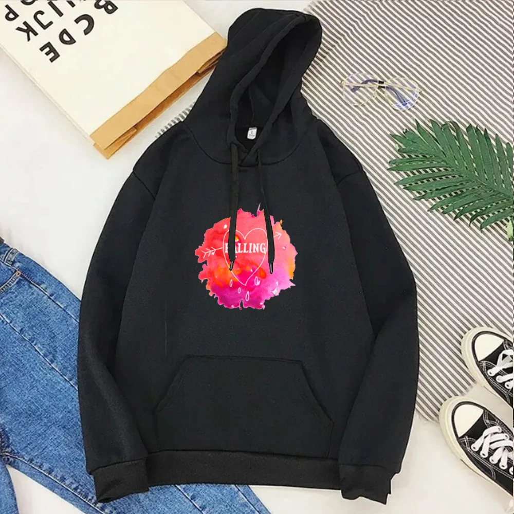 

Falling Watercolor Hoodies Harajuku 2021 Woman Clothes Vintage Pink Hoodie Letter Pullovers Falling Clothes Gothic New