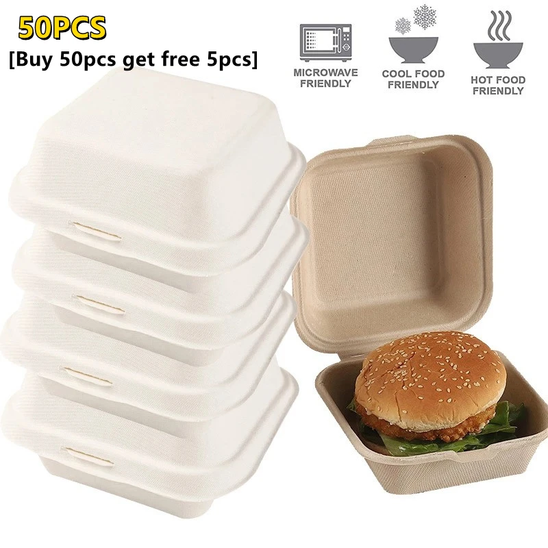 

50Pcs Reusable Bento Box Food Containers Eco-Friendly Fruit Hamburger Dessert Cake Bento Box Microwavable Portable Lunch Boxes