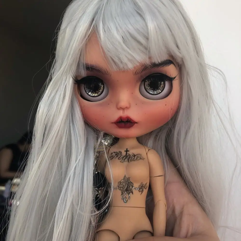 

ICY 19 joint blyth doll with makeup face white skin Makeup doll with painted eyes DIY doll Vintage style with body painting