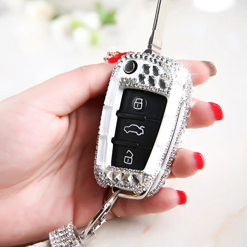 

High quality Diamond Crystal Car Key Case Cover For Audi A1 A3 A4 A5 Q7 A6 C5 C6 Auto Remote Holder Shell keychain Accessories